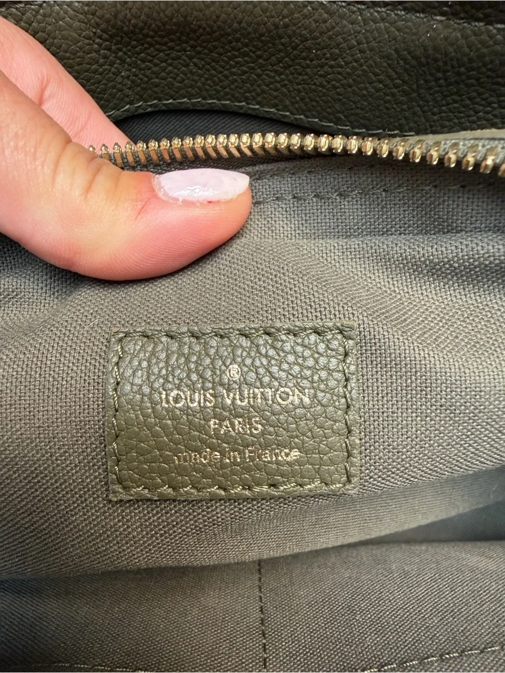 Louis Vuitton Olive Green Monogram Empreinte Satchel with Pink Accent